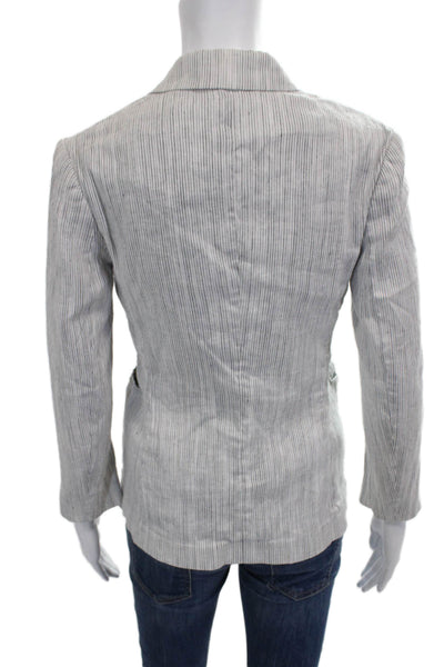 Theory Womens Basic Jacket Linen Striped Gray 3/4 Sleeve Button Size 4