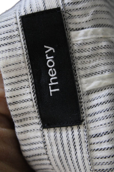 Theory Womens Basic Jacket Linen Striped Gray 3/4 Sleeve Button Size 4