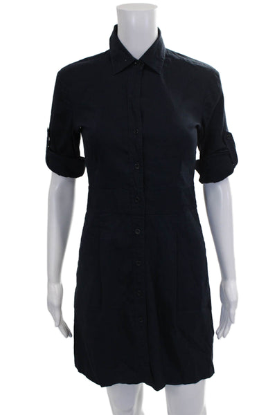 Theory Womens Shirt Dress Blue Linen Half Sleeve Short Size 4