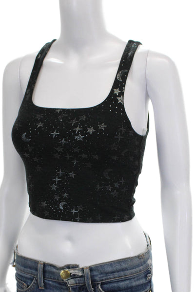 Beyond Yoga Womens Cropped Tank Black Spotted Square Neck Nylon Blend Size XS