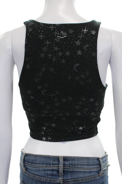 Beyond Yoga Womens Cropped Tank Black Spotted Square Neck Nylon Blend Size XS