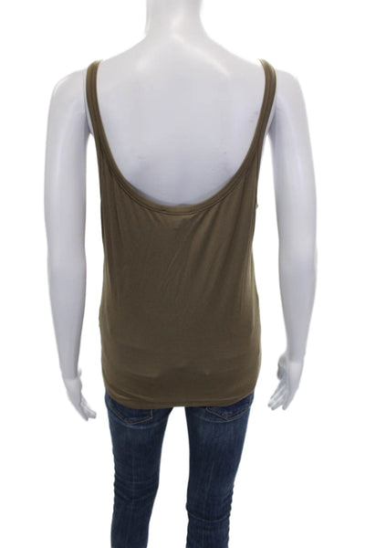 Max Mara Women Tank Scoop Neck Sleeveless Green Polyester Spandex Size L