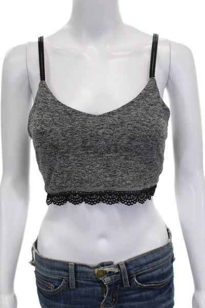 Beyond Yoga Womens Spaghetti Strap Scoop Neck Lace Trim Sports Bra Gray Small