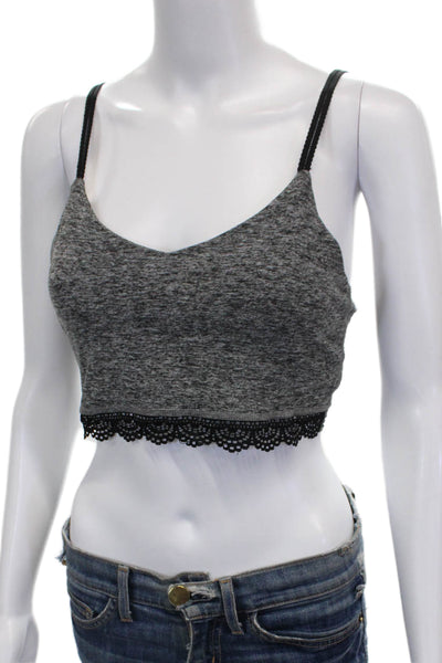 Beyond Yoga Womens Spaghetti Strap Scoop Neck Lace Trim Sports Bra Gray Small