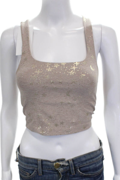 Beyond Yoga Womens Cropped Tank Sleeveless Square Neck Beige Geometric Size XS