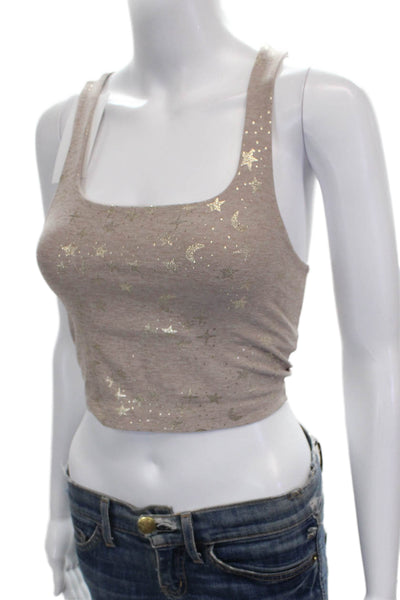 Beyond Yoga Womens Cropped Tank Sleeveless Square Neck Beige Geometric Size XS