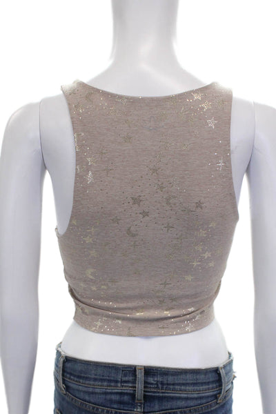Beyond Yoga Womens Cropped Tank Sleeveless Square Neck Beige Geometric Size XS
