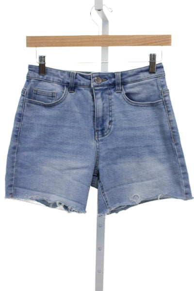 Oat New York Womens Cut-Off Cotton Shorts Blue Button Size 25