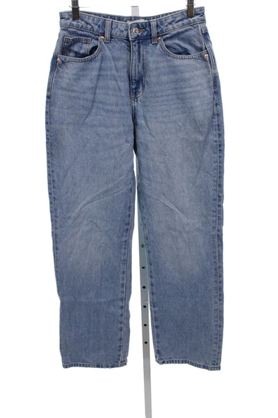 Zara Women Straight Jeans Blue 100% Cotton Mid Rise Button Fly Size 6