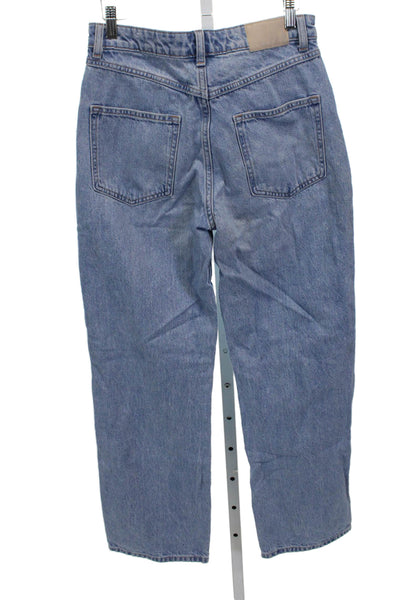Zara Women Straight Jeans Blue 100% Cotton Mid Rise Button Fly Size 6