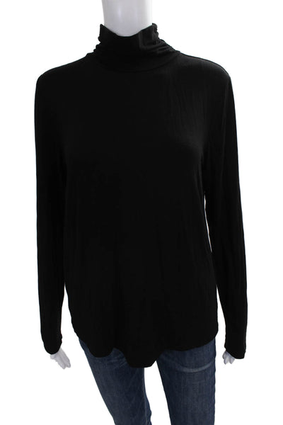 Elie Tahari Womens Basic Black Viscose Turtleneck Long Sleeve T-Shirt Size L