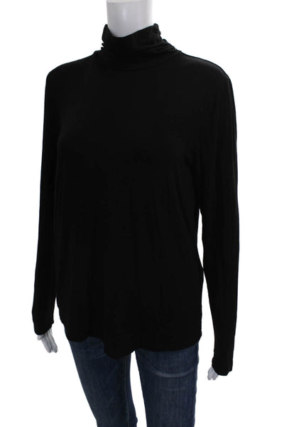 Elie Tahari Womens Basic Black Viscose Turtleneck Long Sleeve T-Shirt Size L