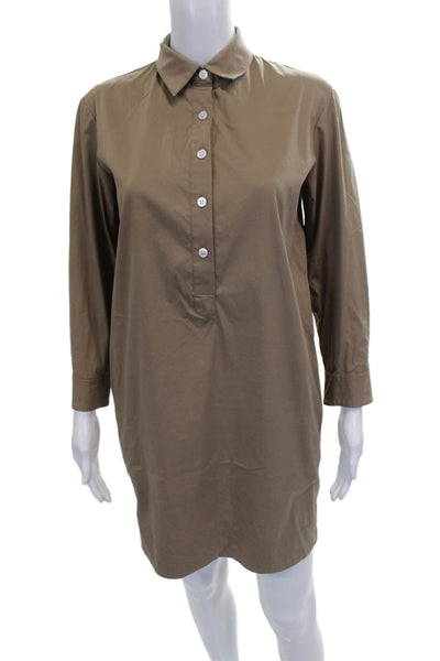 Theory Womens Brown Cotton Shirt Dress Long Sleeve Collared Button Size PP