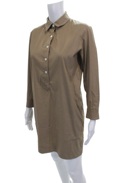 Theory Womens Brown Cotton Shirt Dress Long Sleeve Collared Button Size PP