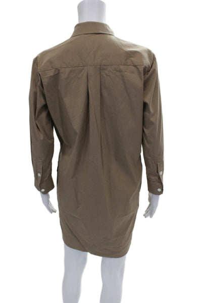 Theory Womens Brown Cotton Shirt Dress Long Sleeve Collared Button Size PP