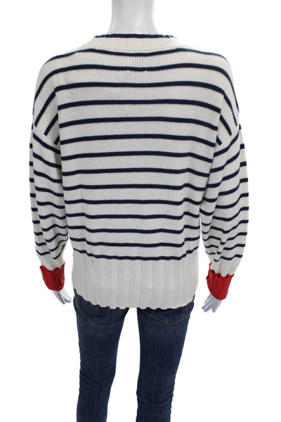 Whisper By Brodie Women Striped Cotton Crewneck Sweater White Longsleeve Size M