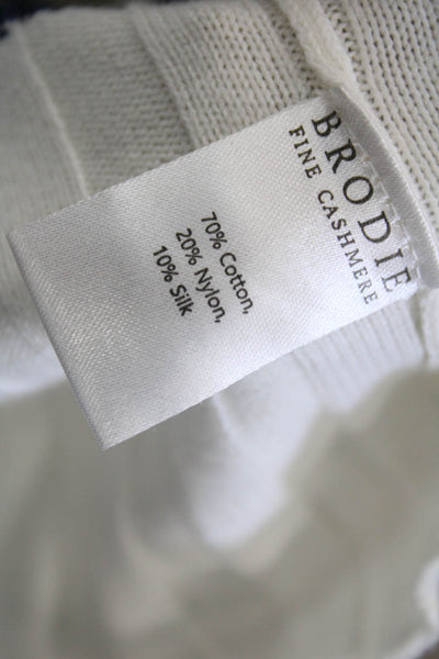 Whisper By Brodie Women Striped Cotton Crewneck Sweater White Longsleeve Size M