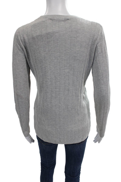Kokun Women Pullover Striped Bamboo Round Neck Long Sleeve Gray Size M