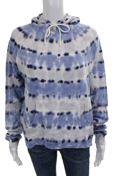 Leallo Womens Pullover Hoodie Batik Blue Cotton Long Sleeve Size M