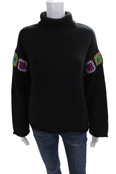 Lisa Todd Womens Black Cotton Turtleneck Pullover Sweater Long Sleeve Size S