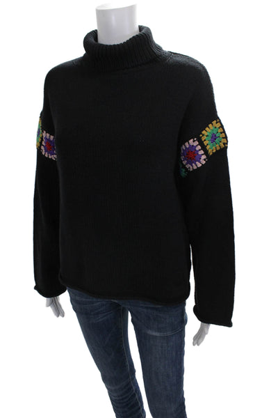 Lisa Todd Womens Black Cotton Turtleneck Pullover Sweater Long Sleeve Size S