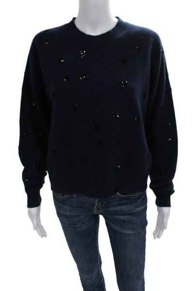 27 Miles Womens Cashmere Pullover Sweater Blue Crew Neck Long Sleeve Size M