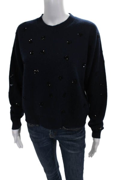 27 Miles Womens Cashmere Pullover Sweater Blue Crew Neck Long Sleeve Size M