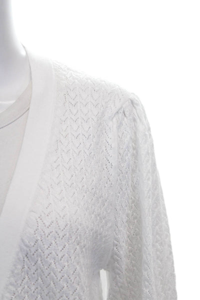 &Isla Womens White V Neck Geometric Cotton Cardigan Sweater Long Sleeve Size S