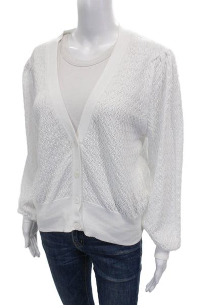 &Isla Womens White V Neck Geometric Cotton Cardigan Sweater Long Sleeve Size S