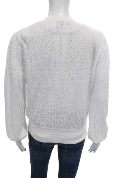 &Isla Womens White V Neck Geometric Cotton Cardigan Sweater Long Sleeve Size S