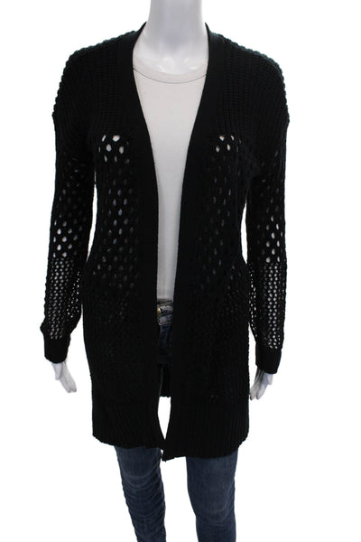 Central Park West Women Black Cotton V-Neck Long Sleeve Cardigan Size S