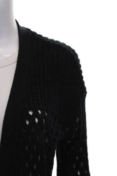 Central Park West Women Black Cotton V-Neck Long Sleeve Cardigan Size S