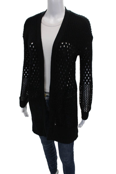 Central Park West Women Black Cotton V-Neck Long Sleeve Cardigan Size S