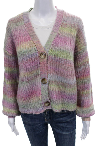 27 Miles Womens Alpaca Striped V-Neck Long Sleeve Cardigan Size S
