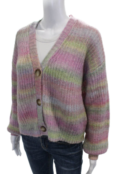 27 Miles Womens Alpaca Striped V-Neck Long Sleeve Cardigan Size S
