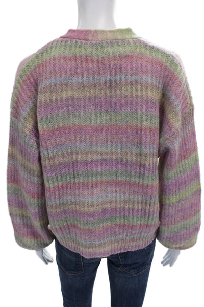 27 Miles Womens Alpaca Striped V-Neck Long Sleeve Cardigan Size S