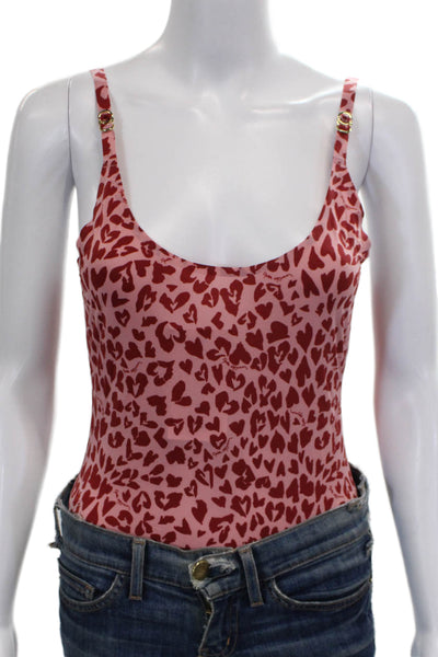 Stella McCartney Women Sleeveless Heart Scoop Neck Bodysuit Pink Size M