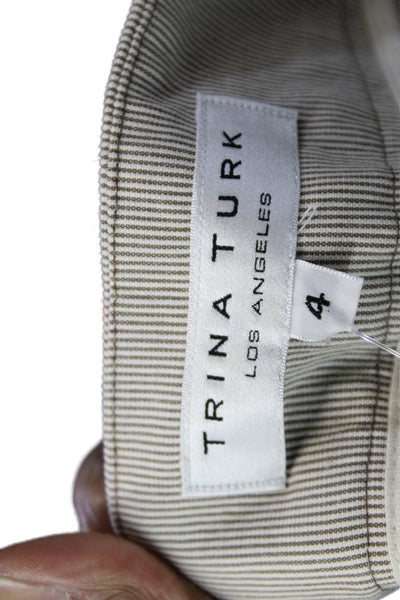 Trina Turk Womens Casual Striped Cotton Zip Beige Shorts Size 4