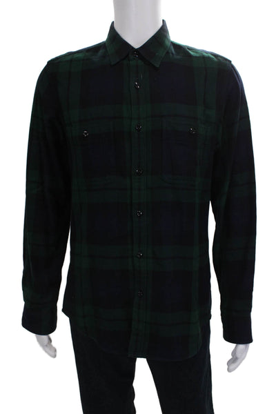 J Crew Mens Cotton Plaid Long Sleeve Button Down Shirt Green Blue Size M