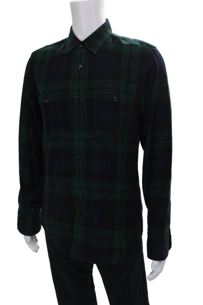 J Crew Mens Cotton Plaid Long Sleeve Button Down Shirt Green Blue Size M