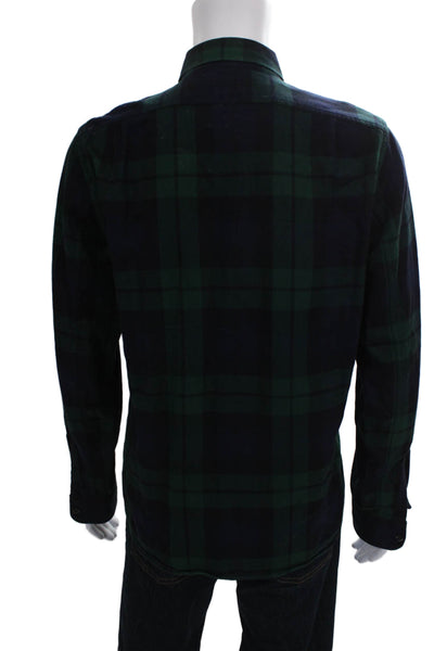 J Crew Mens Cotton Plaid Long Sleeve Button Down Shirt Green Blue Size M