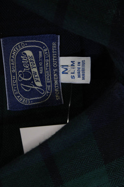 J Crew Mens Cotton Plaid Long Sleeve Button Down Shirt Green Blue Size M