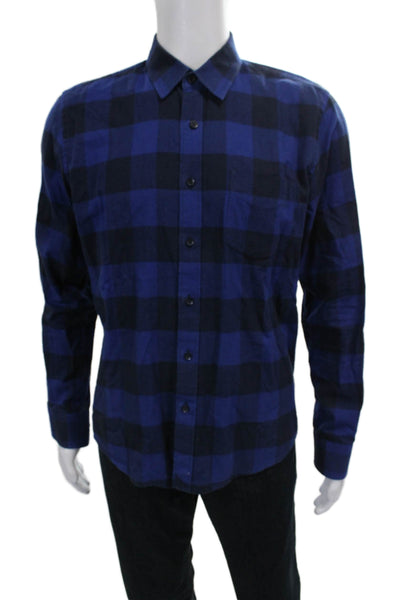 Untuckit Mens Cotton Plaid Collar Long Sleeve Button Down Shirt Blue Size M