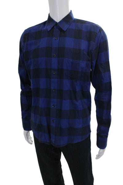 Untuckit Mens Cotton Plaid Collar Long Sleeve Button Down Shirt Blue Size M