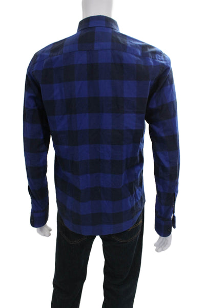 Untuckit Mens Cotton Plaid Collar Long Sleeve Button Down Shirt Blue Size M