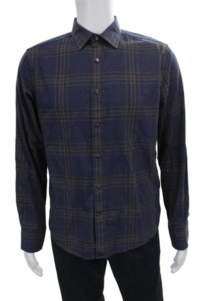 Untuckit Mens Cotton Plaid Collar Long Sleeve Button Down Shirt Blue Size M