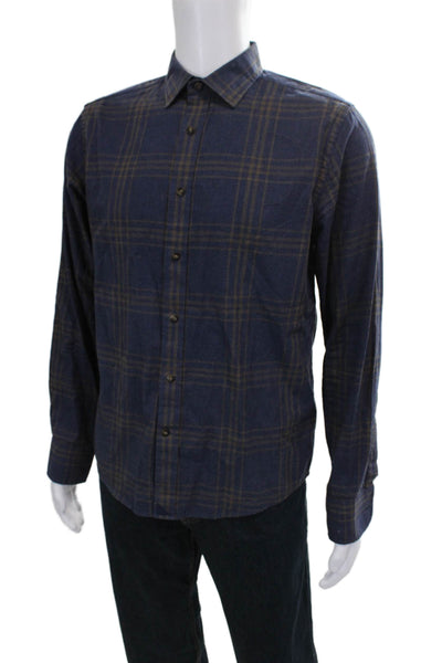 Untuckit Mens Cotton Plaid Collar Long Sleeve Button Down Shirt Blue Size M