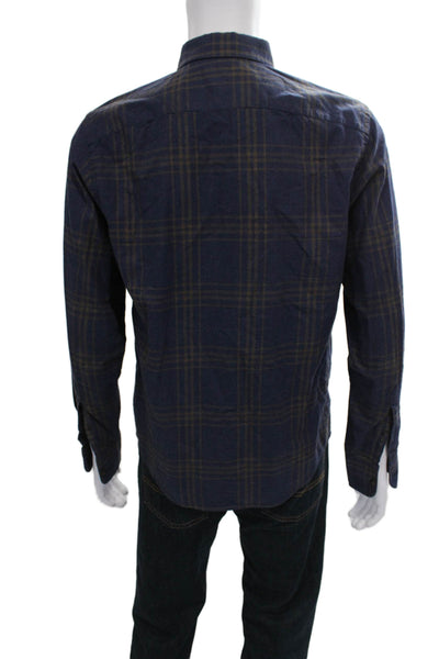 Untuckit Mens Cotton Plaid Collar Long Sleeve Button Down Shirt Blue Size M