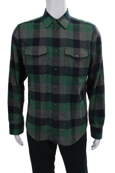 Untuckit Mens Cotton Plaid Collar Long Sleeve Button Down Shirt Green Size M