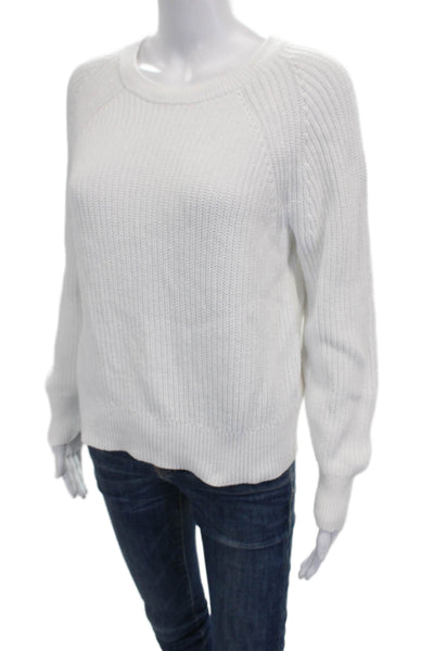 J Crew Women Pullover Sweater White 100% Cotton Crew Neck Long Sleeve Size S